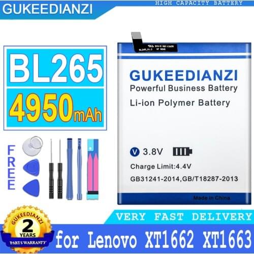 4950mAh GUKEEDIANZI Battery BL265 for Lenovo XT1662 MOTO M XT1662 XT1663 Big Power Bateria