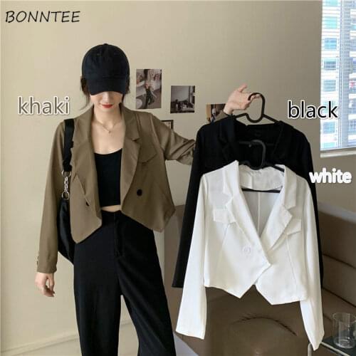 Basic Jackets Women Oversize Khaki Trendy Design Cropped Korean Style New Arrival Daily Spring Solid Tencel Slim Feminino Coats