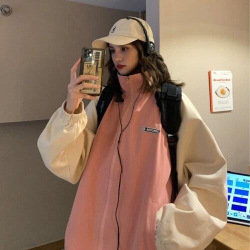 Baseball Jacket Womens Bomber Jacket Zipper High Collar Loose Autumn Womens Jacket Stitching Womens Oversize Bomber Jacket