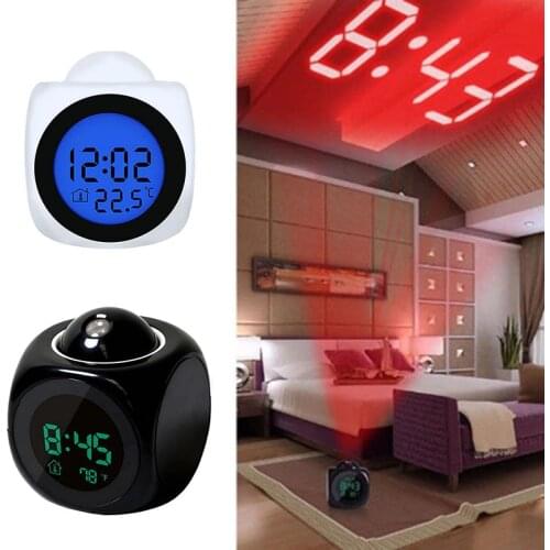 Digital Alarm Clock LED Projector Temperature Thermometer Desk Time Date Display Projection Calendar USB Charger Table Clock