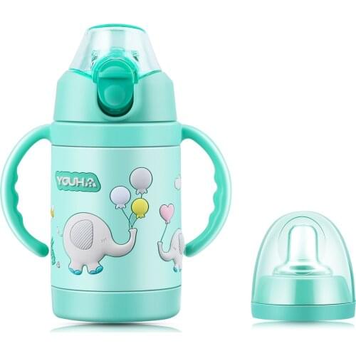 YOUHA 280ml Baby Vacuum Insulated Sippy Cup Replaceable Lids Toddlers Stainless Bottle with Handle Baby Sippy Tumbler