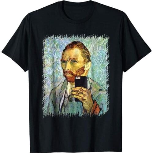 Vincent Van Gogh Cellphone Selfie 100% Cotton Soft Black T-Shirt New Unisex Funny Tops Tee Basic Models Best T Shirts for Men