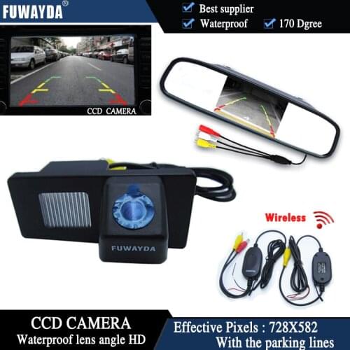 FUWAYDA Wireless Color CCD Chip Car Rear View Camera for Ssangyong Rexton Ssang yong Kyron + 4.3 Inch rearview Mirror Monitor