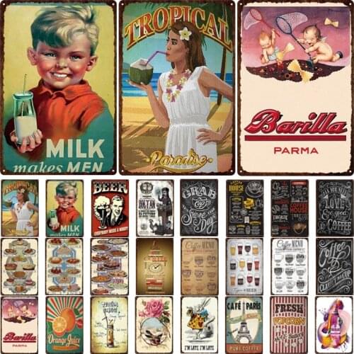 Classic Cafe Mocha Metal Tin Signs Drink Tea Coffee Vintage Poster Wall Plate For Bar Home Kitchen Decor Wall Sticker 20x30cm