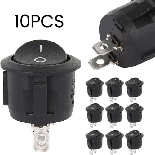 10PC Round Rocker Switch Black 6A / 250V ON / OFF Plastic Push Button Switch Car Accessories for General Purpose
