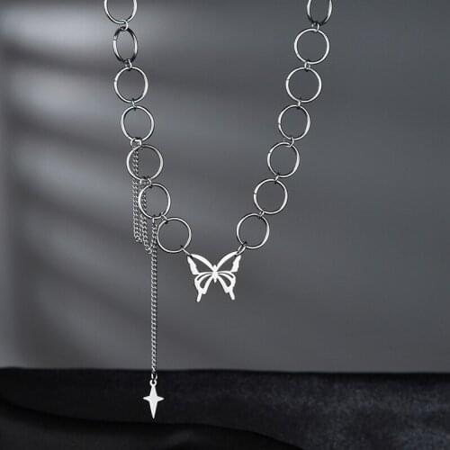Fashion Hot Sale Stainless Steel Butterfly Cross Double Layer Pendant Necklace Necklace For Woman Girlfriend Daily Jewelry Gifts