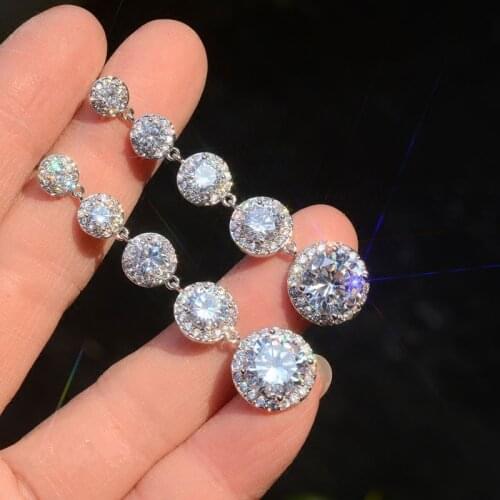 Fashion Female Crystal Round Drop Earrings With AAA Zircon Silver Color Boho Wedding Jewelry Long Dangle Earrings