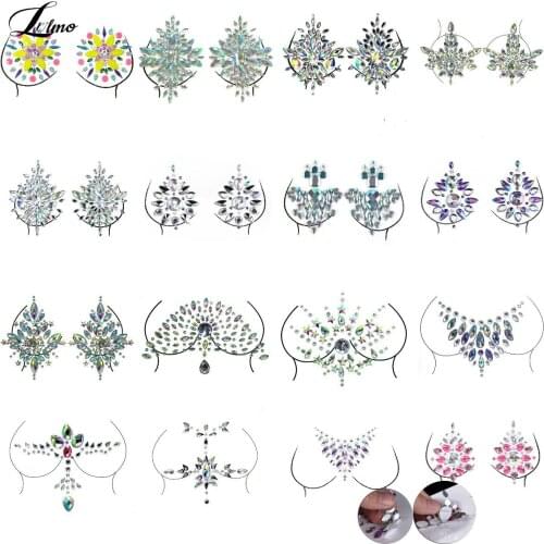 Nipple Cover Crystal Bra Stickers Adhesive Diamond Beads Breast Pasties Shiny Tattoo Sticker Bra Accessories Bra Pad Stickers