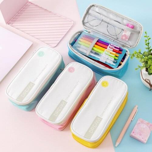 Brand new canvas large-capacity stationery case student pencil case Japanese and Korean simple double-layer stationery