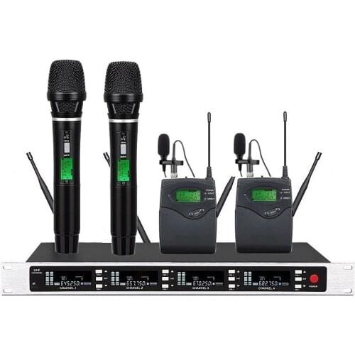 Bolymic UHF Wireless System Professional 4 x 100 Wireless Lapel Lavalier Microphone System For Sennheiser System