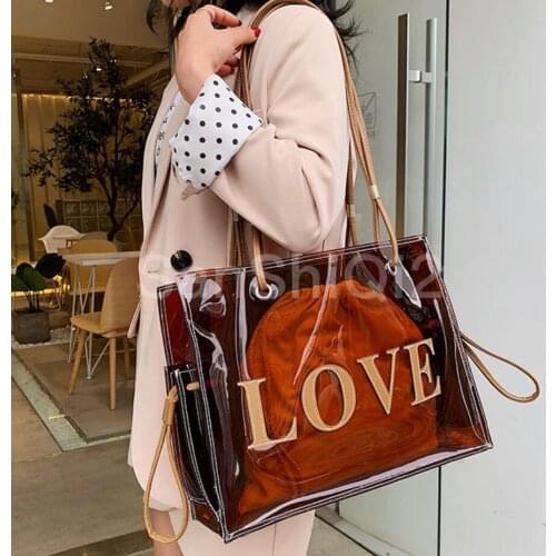 Jelly Transparent bag Large Tote bag 2020 summer new quality PVC Womens Designer Handbag Large-capacity shoulder bag Beach bag