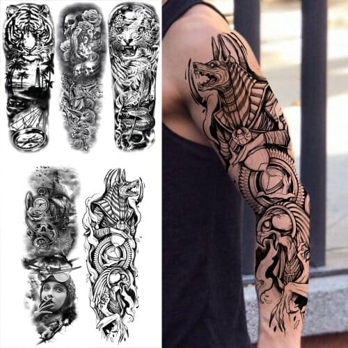 Realistic Wolf Eagle Temporary Tattoos Sleeve For Men Adult Aviator Sailing Compass Tiger Skull Fake Tatoos Large Tattoo Sticker