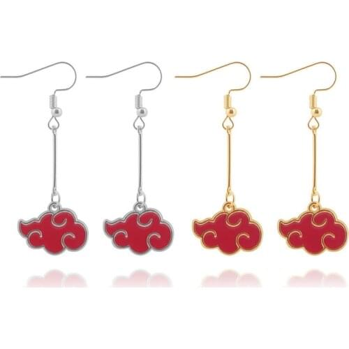 Japanese Anime Shippuuden Cosplay Akatsuki Red Cloud Dangle Earrings Men Women Mental Pendant Earrings Jewelry Halloween Props