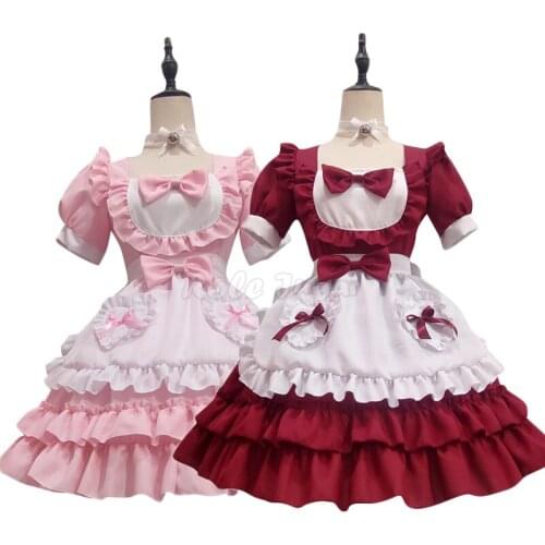Japanese Anime Cosplay Sweet Maid Dress Full Sets Women Halloween Party Vampire Little Devil Maid Lolita Uniform Outfit C67M292