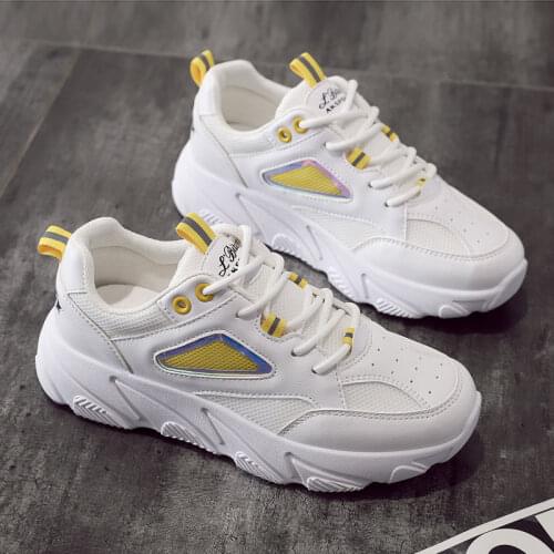 Spring And Autumn Mesh Breathable Thick-Soled Ladies Casual Sports Shoes New Fashion Lace-Up Running Shoes Large Size