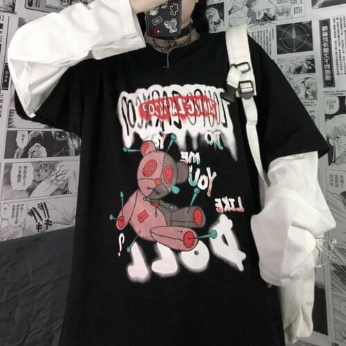 Woman Tshirts Harajuku Street Dark Spoof Cartoon Print Loose Short-sleeved Ladies T-shirt Clothing Top Vetement Femme