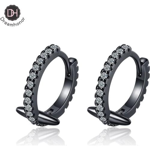 Dreamhonor European American Black Color 925 Sterling Silver Zirconia Rivet Earrings Ear Jewelry