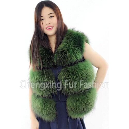 CX-G-B-103C Best Real Natural Fur Vest Womens Genuine Raccoon Fur Leather Jacket Overcoat Girls Fur Vest Coat