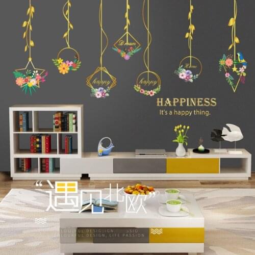 DIY Golden Hanging Basket Birds Wall Stickers Room Decor Removable Vinyl Posters House Living Room Decoration Background Decals