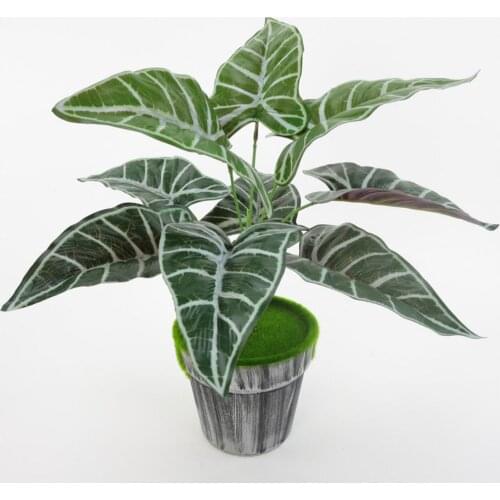 1Pc Lifelike Artificial Alocasia zebra-Stripe Leaves Fake Plant for Home Hotel Cafe Office Party Photography Festival Decor