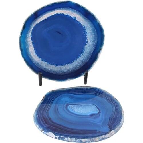 100mm Large BLUE Agate Slice Geode Polished Crystal Quartz 1pc