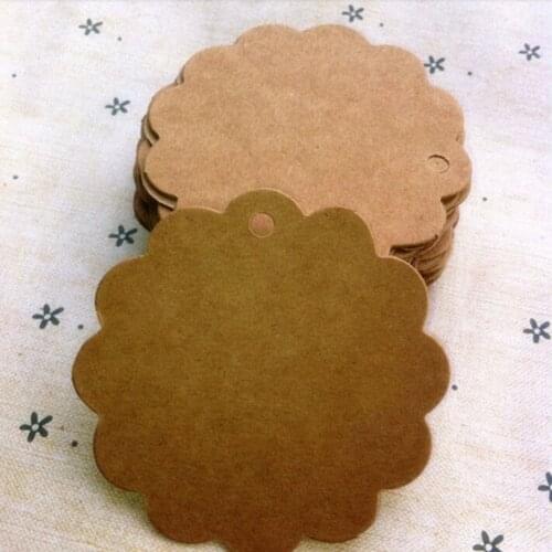 100PCS 6CM Round Scalloped Kraft Paper Card Gift Tag Circle Disc Tags Decor Gift Tags Laser Cut Craft Paper Card Blank Label