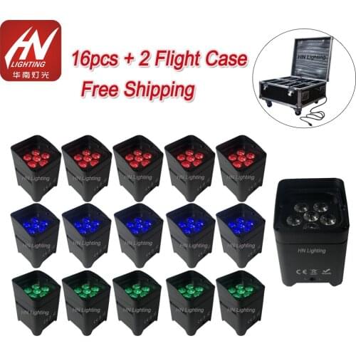 16pcs wireless led uplighting 6*18w RGBWA UV 6in1 par battery powered wedding stage lights