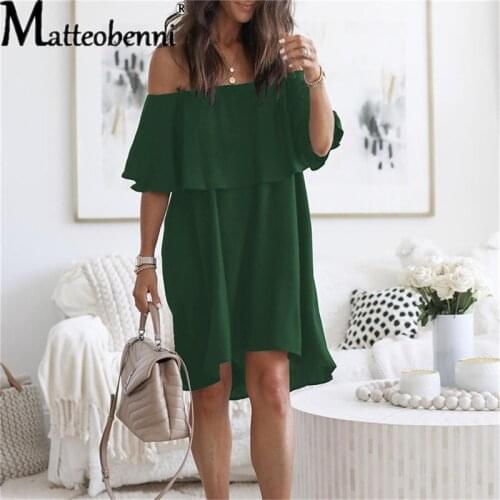 2021 Summer New Dress Casual Strapless Robe Loose Ruffle One Shoulder Lotu Sleeve Dresses Femme Vestidos De Mujer платье летнее
