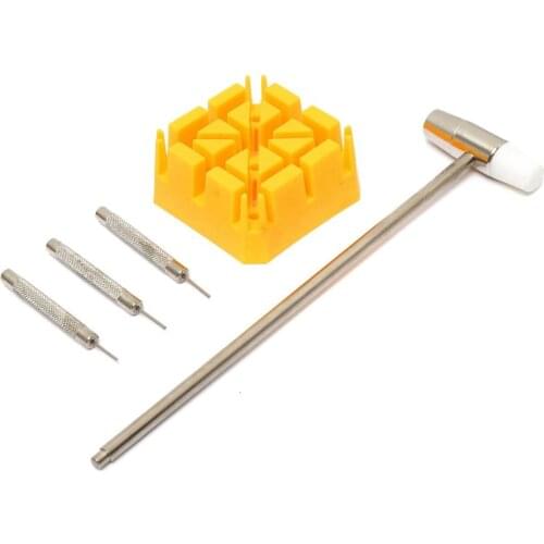 5Pc/Set Watch Band Strap Holder+Hammer+0.7mm 3 XPunch Pins Link Remover Repair Tool