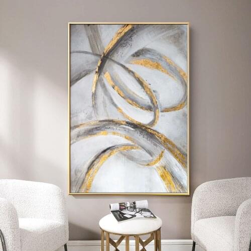 Handmade Abstract Gold Stripe Oil Painting Canvas Large Size Wall Art Picture Modern Home Office 100%hand Painted Decor Painting