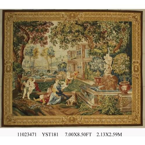 Antique Aubusson Style Neo Classical Tapestry Brown Fashionable Circular Household Decoration Mat The Great Wave Coat