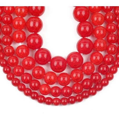 1strand/15” Natural Stone Red Cracked Crystal Beads For Jewelry Making Needlework DIY Bracelet Necklace Spacer Beads 6/8/10/12mm