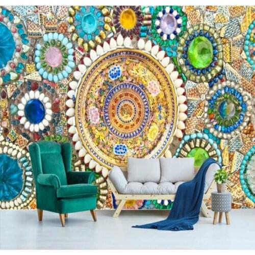 Murals Retro Bohemian Jade Mosaic 3D Self Adhesive Wallpaper Home Living Room Bedroom TV Background Decor Papel De Parede