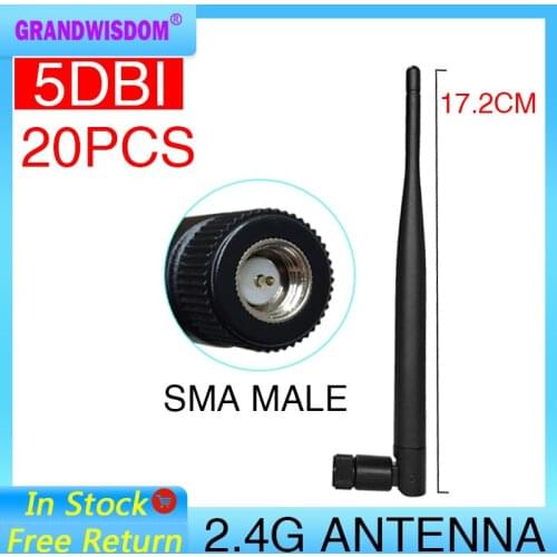 20pcs 2.4GHz WIFI Antenna 5dbi Aerial SMA Male connector wi fi antena 2.4 ghz antenne wi-fi for Wireless Router antenas