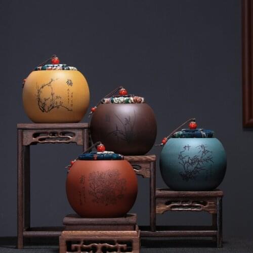 Chinese Sealed Tea Caddy Ceramic Dust-proof Moisture-Proof Travel Vintage Storage Tea Caddy Purple Sand Caixa De Cha Teaware DE5