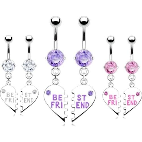 Best Friend Belly Button Piercing Ring 14Gsurgical Steel Fashion Best Friend Belly Piercing Ring Sexy Navel Piercing Dangle Gift