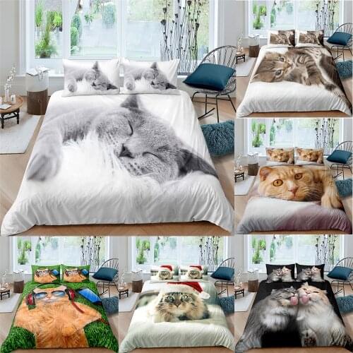 Cute Pets Cat Printing Duvet Cover Pillowcase Sets Animal Bedding Set Comforter Quilt Covers For Kids Teens Boys