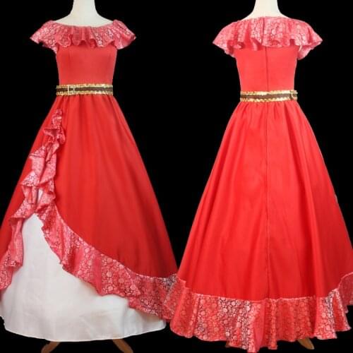 Movie Princess Elena Cosplay Costume Adult Women Role-playing Red Dress Fancy Halloween Christmas Ball Gown