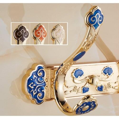 Robe Hooks Brass Gold Finish Coat Hooks Door Shelf Clothes Bags Towel Hanger Bedroom Accessories Wall Mounted Towel Rack HA-26W