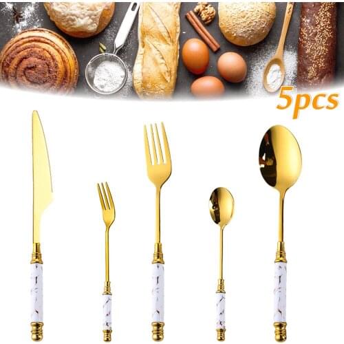 Stainless Steel Knife Fork Spoon Set Cutlery Set Cake Dessert Fruit Fork with Ceramic Long Handle Home Table Decor Tableware