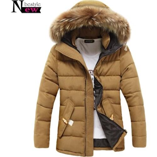 Newbestyle Men Winter Down Cotton Coat Fashion Big Fur Hooded Jacket Warm Casual Overcoat Jackets Thicken Long Parkas Christmas