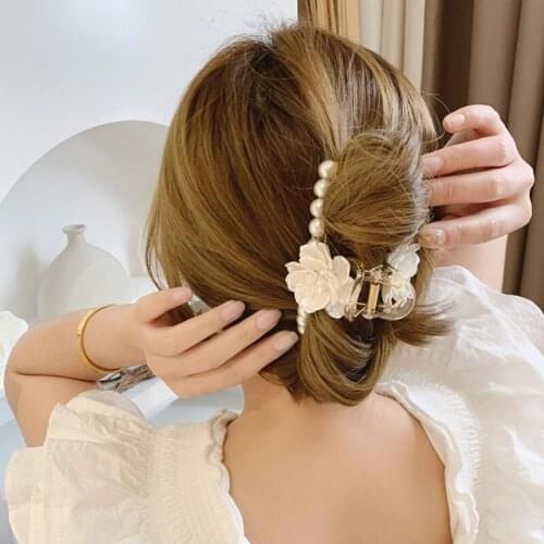New Pearl Flower Hairpin Prong Hairclip for Women Fashion Shell Pearl Hair Clip Girl Elegant Hair Accessories