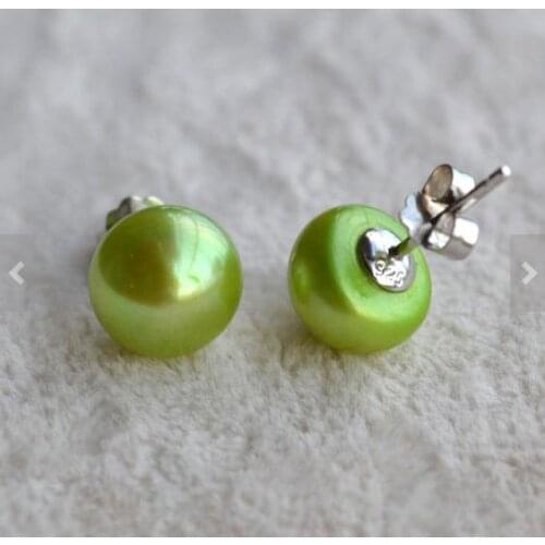 New Arrival Favorite Pearl Jewelry 9mm Green Color Freshwater Pearl Stud 925 Silver Earrings Wedding Birthday Fine Wome Jewelry