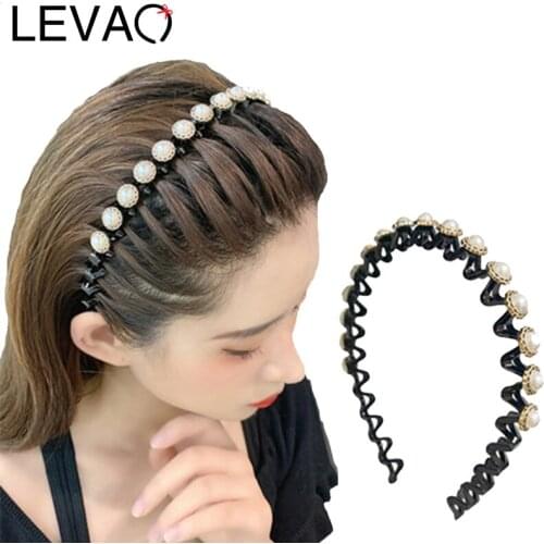 LEVAO Hairband Bezel Headband Women Wash Face Hair Band Hoop Pearl Non-slip Rhinestone Korean Simple Hair Accessories