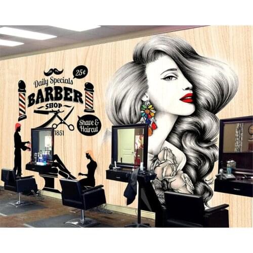 Beibehang Custom Wallpaper Hairdressing Salon Hair Wall Barber Shop Vintage Makeup Hair shop decoration 3d wallpaper mural