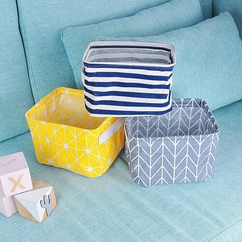 Simple Fabric Storage Basket Cotton and Hemp Foldable Tabletop Sorting Sundry Basket Cosmetics Storage Basket Woven Basket
