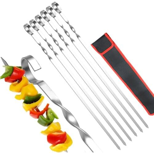 Stainless Steel Barbecue Skewers, Flat Blade Angled Tip BBQ Needle for Outdoor Picnic 6pcs New Style 2021