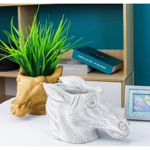Nordic style horse head portrait cement flower potted art decoration home furnishings simple and creative fleshy green pineapple