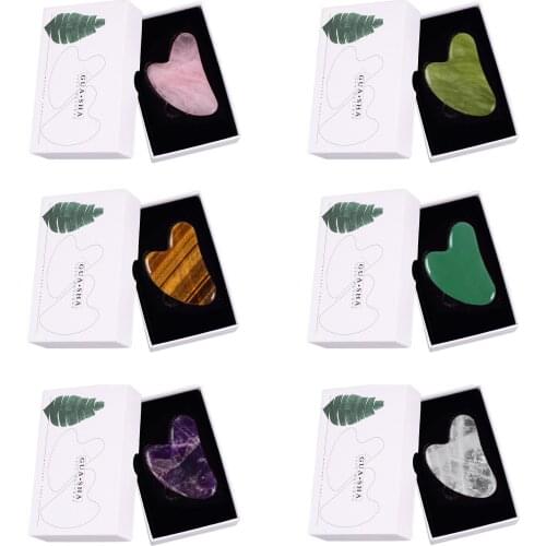 Gouache Scraper With Box Natural Jade Stone Gua Sha Board Face Massager Body Slimming Guasha Scraper Face Skin Care Tool