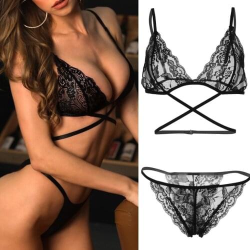 Stylish Bar Women Lace Push Up Top Bra Underpant Set Ladies Sexy Bandage Sleepwear Sexy Comfortable Pajamas Briefs Lingerie Sets